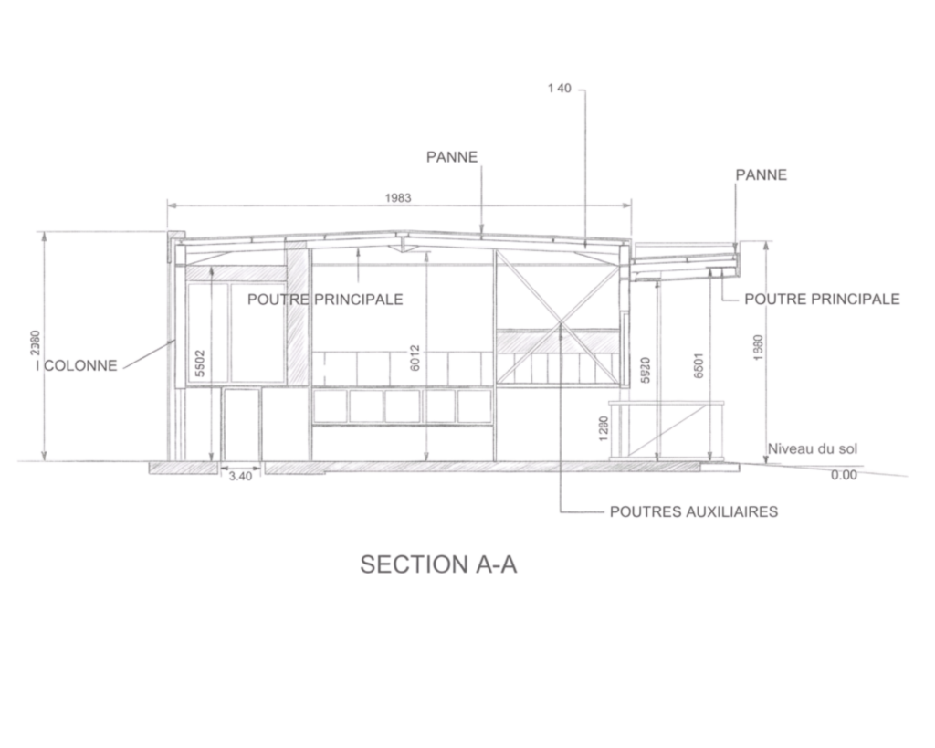 Plan 2d bâtiment architectural cotation mesures vue dessus technique